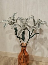  NEW 3 handmade French beaded LARGE lilies flowers Stargazer Lily Gunmetal