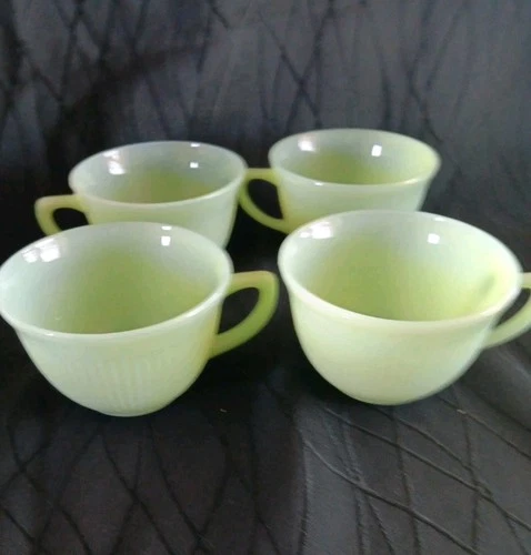 Vintage Anchor Hocking  4 FIRE KING Jadeite Jane Ray Design Tea Cup Ribbed