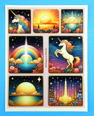 Golden Sun Unicorns Sticker Sheet Style 3