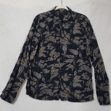 AllSaints Shirt Mens Large Black Beige Leaf Print Long Sleeve Button Up Casual
