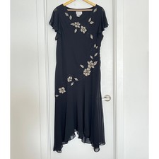 Adrianna Papell Floral Embroidered Chiffon Gown Dress Size 16 Black Elegant