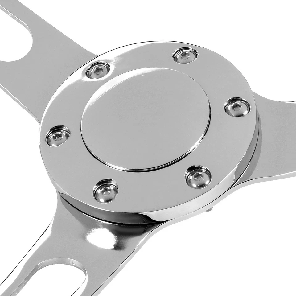 15" DARK WOOD GRAIN 2"DEEP DISH STAINLESS STEEL 3-SPOKES VINTAGE STEERING WHEEL - Image 3 of 4