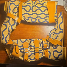 NOS Rare Vivienne Westwood Pirate Boot Squiggle Tan/Blue Leather  New w Box UK9