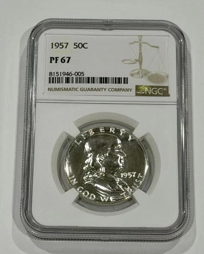 1957 50c Proof Franklin Silver Half Dollar - NGC PF67