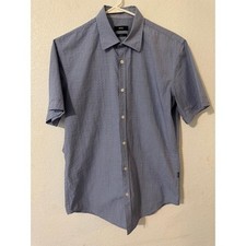 Hugo Boss Mens Shirt Slim Fit Blue Micro Pattern Short Sleeve Button Up Size M