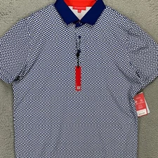 Redvanly Mens Golf Blake Polo Shirt Large Blue Geometric Rugby Performance NEW