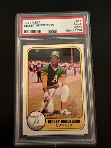 Vintage 1981 Fleer Rickey Henderson Rookie Baseball Card #574: PSA 9 (ST) Mint