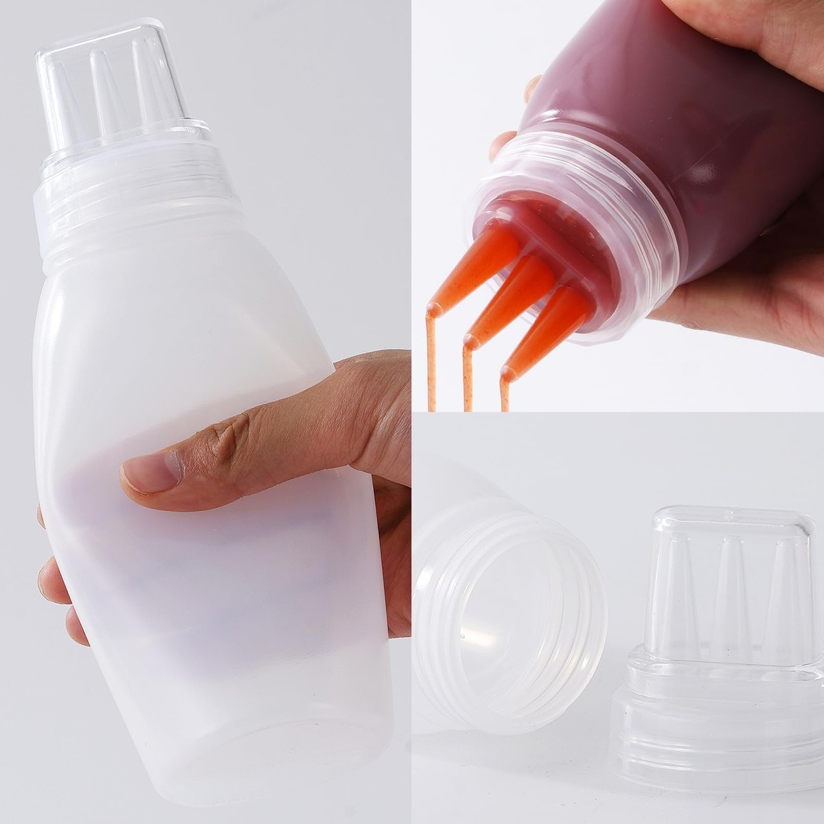 Lot 3 Bouteilles Squeeze 300 Ml – Bouteilles Sauce & Condiments Anti-Fuite, Pour Ketchup, Huile, Moutarde