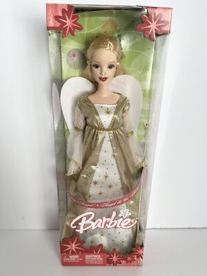 2005 HOLIDAY ANGEL BARBIE Doll White/Gold Dress with Wings