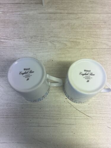 2 x Whittard Of Chelsea English Rose Mugs Fine Porcelain White & Blue Floral VGC - Picture 9 of 10