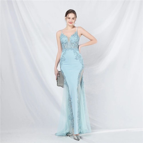 V Neck Evening Dress Woman Elegant Strap Formal Dresses Satin Prom Party Dress - Picture 14 of 29