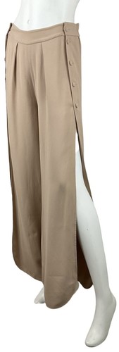 Pantaloni Narvan Arya crepe spacco bottoni gamba fascia cravatta vita elastica tortora nuovi con etichette taglia S - Foto 4 di 9