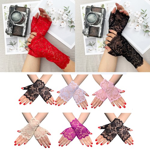 Gants Courts En Dentelle Sans Doigts, Extensibles