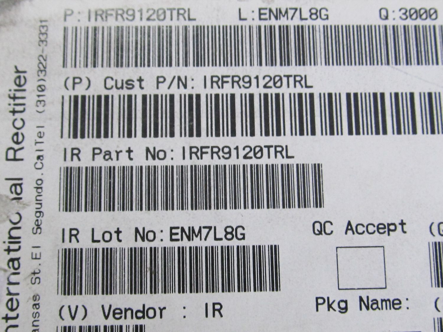 10 Stück - IRFR9120 MOSFET P-Channel 100V 5,6A 42W - IR DPAK (TO252AA ...