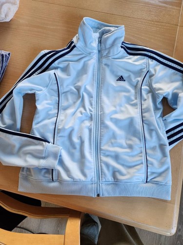 2000s Womens Adidas Athletic Track Suit Baby Blue Dark Blue w/White Stripes Med - Picture 2 of 9