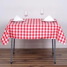Red White Buffalo Plaid 54" Square Polyester Tablecloth Picnic Country Linens