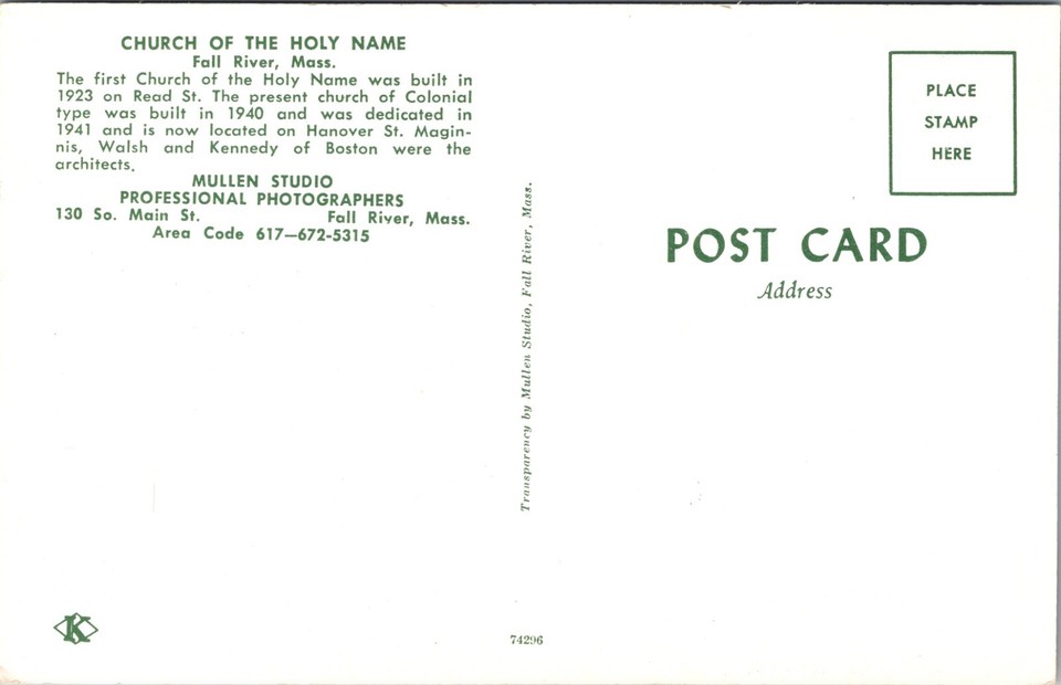 Pre1980 CHURCH SCENE Fall River Massachusetts MA chrome Unposted