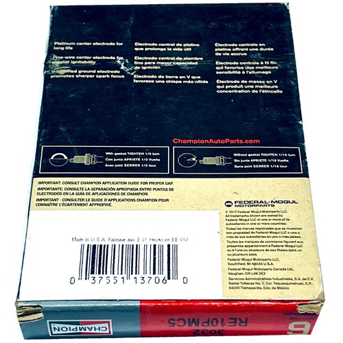 Champion Platinum Power 3032 Spark Plug RE10PMC5 6 Pack, 037551137060 - Picture 2 of 3