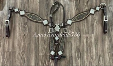 Western Brown Leather Bling Tack Set With Printed Leather With Crystal Conchos