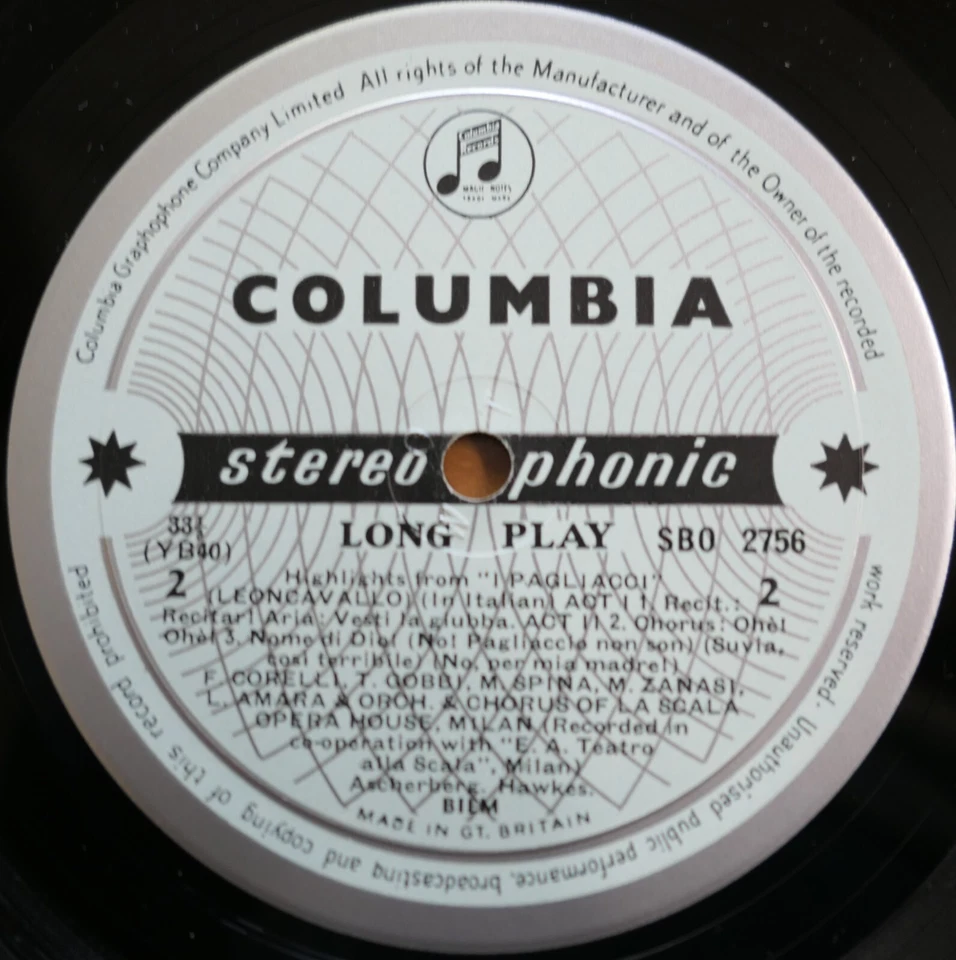 SBO 2756 ED1 I Pagliacci Highlights 10" Columbia 1st B/S Matacic NEAR MINT - Image 3 of 4