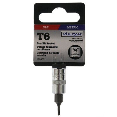Vulcan 55050023SD 1194331 T6 TORX Star Bit Socket Adapter, 1/4'' Square Drive