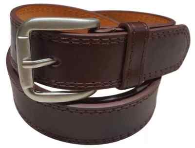 Men's Genuine Leather Casual Dress Plain Brown Belt w/ Silver Buckle M/L/XL