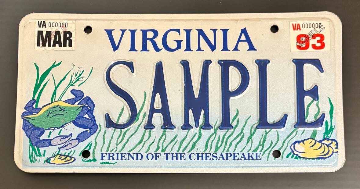Virginia 1993 FRIEND OF THE CHESAPEAKE SAMPLE License Plate