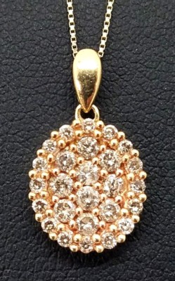 Handmade 10 Karat Yellow Gold 1/2 Carat Champagne Diamond Cluster Oval Pendant