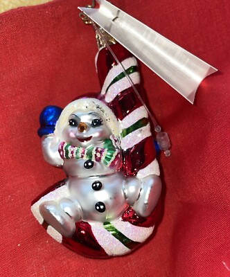 2003 Christopher Radko SWINGIN CHILLIN GEM Snowman Candy Cane ORNAMENT  1010137