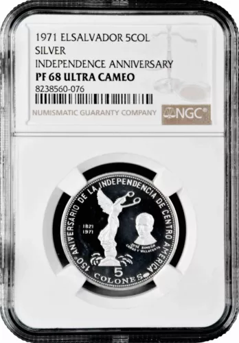 El Salvador 5 colones 1971, NGC PF68 UC, "150th Anniversary - Independence"