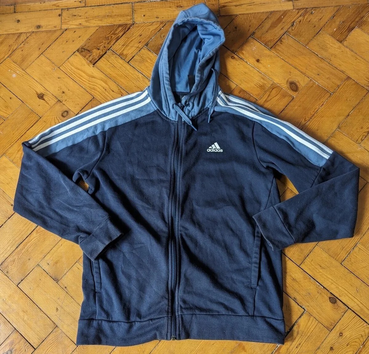 ADIDAS HOODIE BLUE TRACK JACKET Sports Gym Top Coat Full Zip Mens