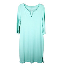 J. Peterman S Mint Green Midi Knit Lounge Informal Relax Dress 3/4 Sleeve V Neck
