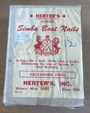 NOS Vintage 1 Lb. Box Herters Galvanized Simba Boat Nails Ring Shank Waseca, Mn