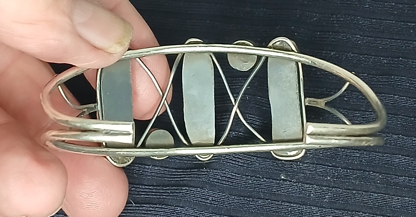 Abalone Ruby Moonstone Sterling Large Bracelet Un… - image 4