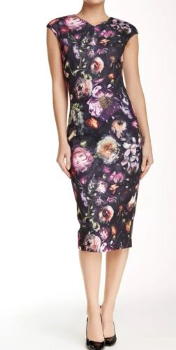 TED BAKER Raisie Shadow Floral dark print midi pencil dress 3 Uk 10 12 - Picture 2 of 6