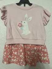 NWT Wonder Nation Girls Easter Top Floral Skirt Pink Set w/Bunnies, 3T