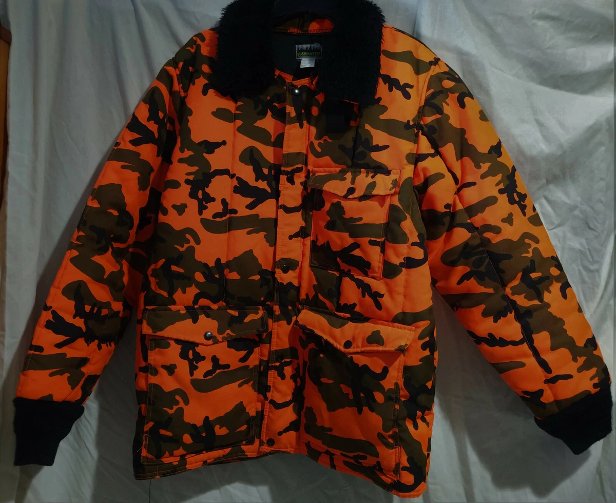 Bushmaster Orange/Gray Camo Insulated Hunting Coat/Jacket--Black Fur  Trim--Large | eBay