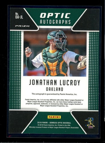 2018 Panini Donruss Optic Optic Autographs Jonathan Lucroy OA-JL Blue Prizm /50 - Picture 2 of 2