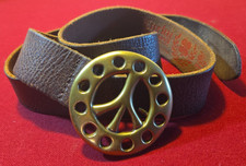 Vintage Lucky Brand Belt and Brass Buckle Brown Leather Size 38-42 Hippie