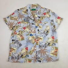 Liz Claiborne Lizgolf Tropical Hawaiian Womens Button Down Shirt Small Linen
