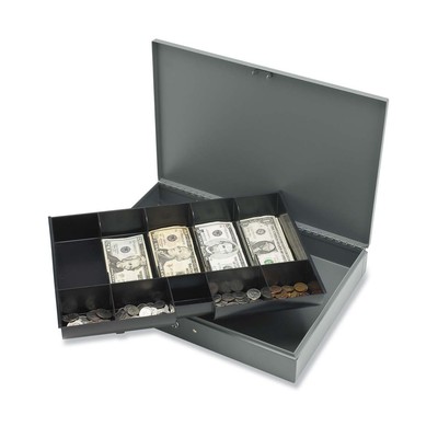 Cash Box, with 2 Keys, 10 Compartments, 15-2/5 x 10-1/2 x 2-2/5 Inches, GY (S...