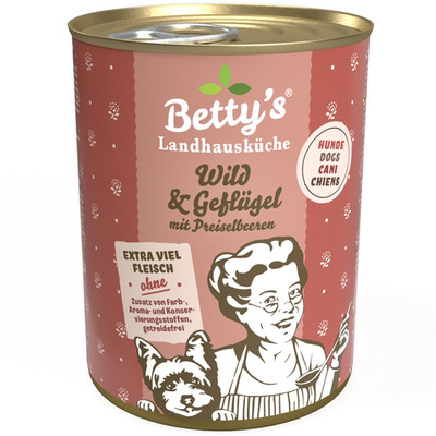 Betty's Landhausküche Dog Wild & Geflügel Nassfutter getreidefrei 6x400g feucht