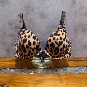 Victoria&rsquo;s Secret Very Sexy Logo Shine Strap Satin Push-Up Bra Leopard 36D NWT