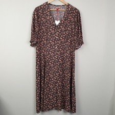 Joe Browns Tea Dress Womens UK 18 Brown Ditzy Floral Midi Button Front Feminine