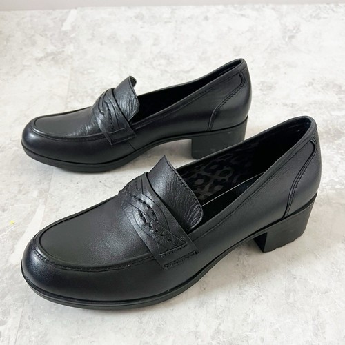 Abeo Jade Black Leather Heeled Loafers 9 Chunky Dress Pro System Work Career