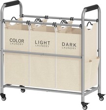 Beige, Laundry Hamper Sorter Basket with Heavy Duty Lockable Rolling Wheels