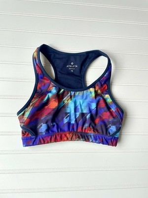 Athleta Double Dare Racerback Sports Bra Sz XS Colorburst Rainbow Gym Run Sweat