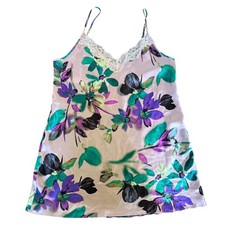 Linea Donatella Floral Satin Lace Trim Chemise Nightgown Purple Teal Large