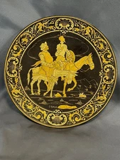 Vintage TOLEDO SPAIN 24K Gold Inlaid Don Quixote Footed Plate 10" Signed