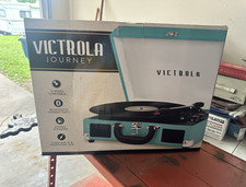 Victrola Journey Bluetooth 3-Speed Suitcase Turntable, Blue, Speakers, Jack